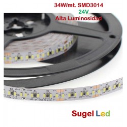 Tira LED 5 mts Flexible 24V 170W 1020 Led SMD 3014 IP20 Blanco Neutro Alta Luminosidad